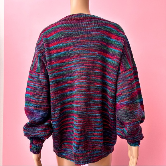 Vintage 90’s Multicolour Handmade V Neck Grunge Baggy Sweater Size XL - Picture 7 of 8